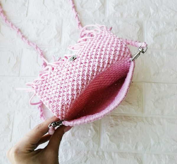 Плетеная сумка, цвет: розовый, ручная работа